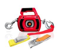 FITHOIST Portable Drill Winch 1000LBS, Drill Powered Winch with Lift Sling Strap and D Rings Tie Down Strap, Hand Warn Winch with Alloy Steel Wire Rope 40FT for Dragging, Handling, Trailer (Red)