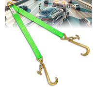 FITHOIST V Bridle Tow Strap w/ 15'' J & T-J Hooks | 3" x 36'' Recovery V-Strap, Hi VIZ Green Webbing, 5400lbs WLL | Heavy Duty Tow Straps w/Reinforced Webbing for Towing, Car Hauler, Wrecker, Rollback