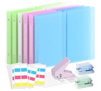 FITHOME 1 Inch Binders 3 Ring - 12 Pack, with 3 Pack Single Hole Punch and 180 Pcs Sticky Index Tabs, Pink White Green Blue One Inch Three Ring Binder for 8.5'' x 11'', Office Teacher School Supplies