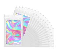 FITIMOR Smell Proof Bag, 100 PCS Mylar Bags, Holographic Bags with Sealing Strip, Resealable Bags for Small Business, Candy, Gift, Packaging Bags for Earring, Nails, Lash, Jewelry (2.4x3.9 Inch)