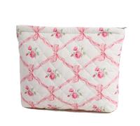 FITINI Makeup Bag Travel Large Portable Quilted Floral Print Cosmetic Organizer Cute Pouch for Women Soft Cotton Zipper Waterproof Toiletry Storage Bags, L-Quilting Pink Butterflies, Quilted