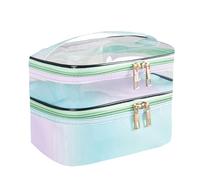 FITINI Makeup Bags Double Layer Travel Storage Cosmetic Cases Make up Organizer Toiletry Bags Water-resistant for Women Makeup Brush Bag, Gradient Green, Double Layer