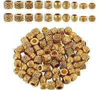 Fitlin 1 Box 10 Styles 100Pcs Antique Gold Beads Barrel Spacer Bulk Loose Alloy Metal Vintage Tibetan European Column Large Hole Spacers For Jewellery Making Findings Bracelets Necklace(Gold)