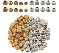 Fitlin 1 Box 10 Styles 100Pcs Antique Gold Beads Barrel Spacer Bulk Loose Alloy Metal Vintage Tibetan European Column Large Hole Spacers For Jewellery Making Findings Bracelets Necklace(Silver/Gold)