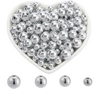 Fitlin 1 Box 1000Pcs 4/6/8/10mm Gold Ball Silver Round Plastic Beads Bulk Small Loose ABS Electroplated Glossy Spacer for Jewellery Making Findings Bracelets Necklaces DIY Crafts Beginner(Silver)