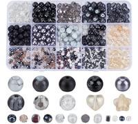 Fitlin 1 Box 22 Styles Light Green Glass Beads Assorted Crystal Spring Nature Holiday Mix Spacer Seed Star Heart Crackle St Patrick's Day For Jewellery Making Necklace Bracelet Keychain(Black Series)