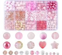 Fitlin 1 Box 22 Styles Light Green Glass Beads Assorted Crystal Spring Nature Holiday Mix Spacer Seed Star Heart Crackle St Patrick's Day For Jewellery Making Necklace Bracelet Keychain(Pink Series)