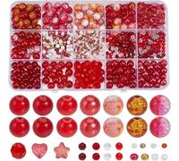 Fitlin 1 Box 22 Styles Light Green Glass Beads Assorted Crystal Spring Nature Holiday Mix Spacer Seed Star Heart Crackle St Patrick's Day For Jewellery Making Necklace Bracelet Keychain(Red Series)