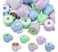 Fitlin 1 Box 24Pcs 6 Styles Coffee Cup Beads Bulk Tea Cup Beads Small Mini Plastic Mixed Color Opaque Smiling Cute Spacers For Jewellery Making Findings DIY Crafts Bracelet Necklace Home Decor