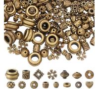 Fitlin 1 Box 300Pcs 15 Styles Antique Bronze Spacer Beads Metal Tibetan Bead Bulk Assorted Alloy Heart Round Column Flower Bicone Flat Small Beads For Bracelet DIY Jewellery Making Crafts Supplies