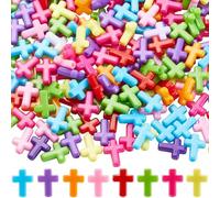 Fitlin 1 Box 300pcs Cross Spacer Beads Color Acrylic Plastic Assorted Colorful Small Crucifix Holy Loose Spacer Bead for jewellery Making Holiday Decoration Bracelets Necklaces Beading
