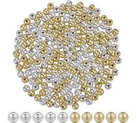 Fitlin 1 Box 500Pcs 8MM Gold Round Beads Silver Plastic Electroplated Loose Ball Glossy Spacers Smooth Spacer For Jewellery Making Findings DIY Handicrafts Bracelet Necklace Beginner(Silver/Gold)