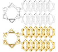 Fitlin 1 Box 50Pcs Silver Frame Beads Jewelry Bead Frames Gold Alloy Star of David Double Hole Tibetan Style Hollow Small Metal Spacer Link Connectors for Jewelry Making Beading Earring DIY Crafts