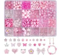 Fitlin 1 Box 578Pcs Pink Assorted Beads Cute Bead Kits Acrylic Butterfly Heart Flower Stars Bear Kawaii Aesthetic Beads Bulk for Jewellery Making Supplies DIY Bracelet Necklace Crafts Phone Charm