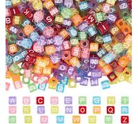 Fitlin 1400Pcs Gold Letter Bead Cube Alphabet Beads Bulk 6x6mm Acrylic Square 3.5mm Hole A-Z Letters Loose For Beading Friendship Bracelet Jewellery Making Necklace Keychains DIY Crafts(Colorful)