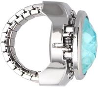 Fitlin 2 Pieces Finger Ring Watch - Finger Watches with Elastic Band Oval Unisex Quartz Creative Flower Flip Ring Watches for Women Men(Lake-Blue)