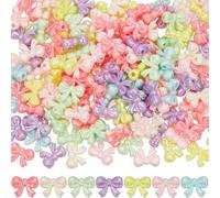 Fitlin 200pcs Acrylic Bow Beads Bowknot Bulk Pink White Green Orange Butterfly Wings Bows Bowknots Shaped Mini Loose Spacer Bead For Jewelry Making Bracelet Necklace DIY Crafts Accessories