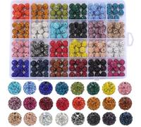 Fitlin 240Pcs 24 Colors Black Rhinestone Beads 10mm Rhinestone White Polymer Clay Colorful Shine Glass Diamond Disco Round Ball Spacer Charms Findings For Pens Necklace Bracelet DIY Crafts
