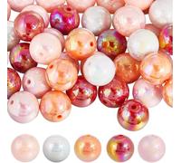 Fitlin 50Pcs 5 Colors White Chunky Beads 20mm Pen Rainbow Acrylic Bubblegum Opaque Colorful Summer Round Ball Bubble Gum Smooth Spacer Charms Findings for Pens Necklace Bracelet DIY(Pink Ab)