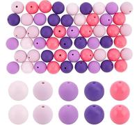 Fitlin 60Pcs 1 Box Silicone Beads 15mm Purple Silicone Bulk Large Soft Rubber Candy Color Focal Bubblegum Loose Chunky For DIY Jewellery Making Beadable Pens Beading Friendship Crafting