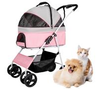 Fitlin Dog stroller for medium dogs, pet Stroller travel Carrier Trolley for Dogs cats, Dog Pram Pushchair Detachable Stroller Buggy, Easy One-hand Fold Zipperless Entry(Pink)