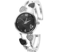 Fitlin Ladies Silver Bangle Watch-Rhinestone Heart-Shaped Bracelet Watches, Fashionable Silver Cuff Quartz Wrist Watches, Elegant Bracelet Watch