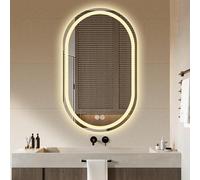 Fitlin Modern Oval Bathroom Mirror with Front and Backlit Stepless Dimmable Anti Fog Shatter Proof Memory 3 Colors LED Double Mirror(A,50x80cm)