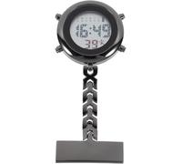 Fitlin Silver Fob Watches for Nurses-Multi-Function Nurse Pocket Digital Watch Nursing Brooch Clip on Hanging Lapel Pin for Caregivers Medical Staff(Black)