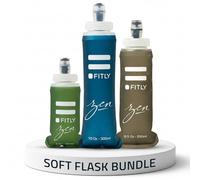 FITLY Soft Flask 3 Pack - 5 oz (150 ml), 8.5oz (250ml), & 13.5oz (400ml) - Shrink As You Drink Soft Water Bottle for Hydration Pack - Folding Water Bottle for Running & Hiking