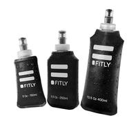 Fitly Soft Flask 3 Pack - 5 oz (150 ml), 8.5oz (250ml), & 13.5oz (400ml) Shrink As You Drink Water Bottle for Hydration Folding Running Hiking Bottle, Black
