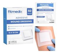 FitMedix Premium Sterile Adhesive Wound Dressing (10cm x 10cm) - **Pack of 50 for Wounds, Cuts, Grazes, Diabetic Leg Ulcers, Venous Leg Ulcers & Small Pressure Sores- Hypoallergenic Plasters