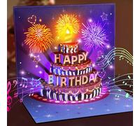 FITMITE 3D Pop Up Birthday Card, Lights & Music Happy Birthday Card with Changing Color Fireworks Display, Ceremonial Birthday Gift for Women Men