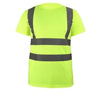FiTMOST Hi Vis Short Sleeve Crewneck Shirt High Visibility Work Tee with Reflective Tape Safety Top Breathable Lightweight Workwear Tops Yellow