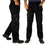 FiTMOST Men Heavy Duty Cargo Combat Work Trousers Casual Multi Pockets Work Pants Classic Fit Workwear Polycotton Summer Pants Size 30R to 50R Black