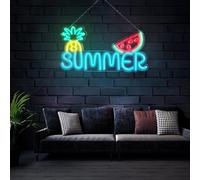 FITNATE 49.2×26.4cm Summer Fruit Party Neon Signs, LED Neon Sign for Wall Decor- Button-Dimmable LED Acrylic Light, Window Light Up Sign USB Powered for Garden Home