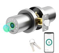 FITNATE Biometric Door Knob with Keypad, 4-in-1 Smart Door Lock(Fingerprint/App/Code/Key), Auto Locking, Easy Installation for Bedroom, Apartment, Hotel, Office (Silver)