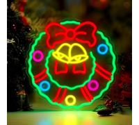 FITNATE Christmas Wreath LED Neon Sign-Festive Decoration, 5 Brightness Levels, USB Powered, Energy Efficient, Ideal for Living Room, Bedroom, Christmas Party Decor