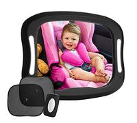 FITNATE LED Baby Car Mirror, Safety Infant in Backseat 360°Adjustable Light Up Mirror for Baby Rear with Best Newborn Secure 4 Sturdy Strips,Remote Control and 2 Car Sun Visors