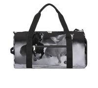 Fitness Bag,Black And White Horses Running Print Gym Bag,sports Travel Fitness Bag,essentials Gym Bag,gym Bag with Shoe Compartment, style, One Size, Modern