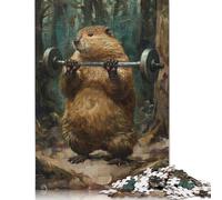 Fitness-Biber-Workout-Fitnessstudio-Puzzle, 1000 Teile, hochanspruchsvoll, großes DIY-Puzzle, Lernspielzeug, lustige Familienspiele, einzigartige Heimdekoration (75 x 50 cm)