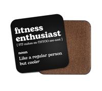 Fitness Enthusiast Square Coaster - Gym Sport Fan Dictionary Regular But Cooler Definition Funny Joke Hobby Men Women Kitchen Drink #82622