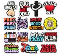 Fitness Flowers Butterfly Plants Jesus Make-up Teacher Motivational Phrases Shoe Charms Fit for Croc Clog Sandals Decoration, Jesus, S