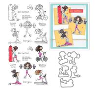 Fitness Girl Stamps and Die Cuts for Card Making Woman Transparent Silicone Clear Stamp and Metal Cutting Dies Sets for DIY Scrapbooking Paper Crafting Seals Decorative Supplies