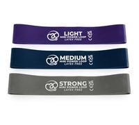 Fitness-Mad Latex Free Mini Resistance Band | Elastic Exercise Loop in 3 Different Resistance Levels | Great for Strength Training, Therapy & Rehab | Single Looped Band or Set of 3, 31cm
