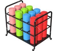Fitness Mat Organizer Cart - Steel Rolling Storage Stand for Gym Equipment, Multi-Tier Shelving Unit with Lockable Casters, Ideal for Home Studio & Professional Use