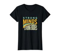 Fitness Motivation Strong Minds, Strong Bodies Value Graphic T-Shirt, Women, Black, S