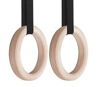 Fitness rings, 28mm/32 mm Wood Gym Rings with 4.5M Adjustable Long Strap for Home Gym Fitness Body Strength Muscular Training(32mm)