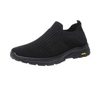 Fitness Sports Shoes for Men, Slip-On Breathable Shoe Lightweight Soft Bottom Casual Shoe Anti-Slip Walking Footwear Cushioned Comfort Athletic Shoes Solid Color Cloth Footwear Black