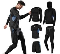 Fitness Sweat Sports Set Clothing Compression Training Soft Quick Dry Breathable Running Men's 5 Pieces (Blue, M)
