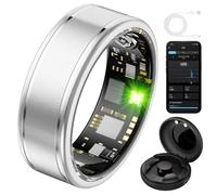 Fitness Tracker Ring for Men and Women, Heart Rate Monitoring, Sleep Tracking, Waterproof, Includes Charging Box and App for Sports Tracking, Silver
